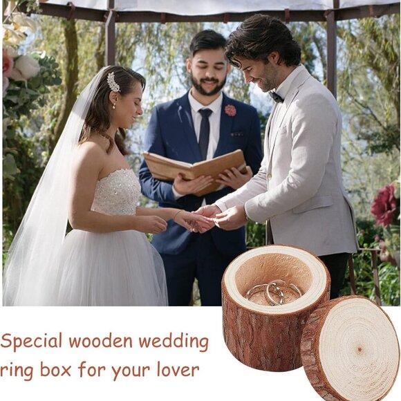 Ring Box, Wooden Ring Dish Storage Box Wedding Ceremony Wood Ring Bearer Box Rus - Picture 4 of 6